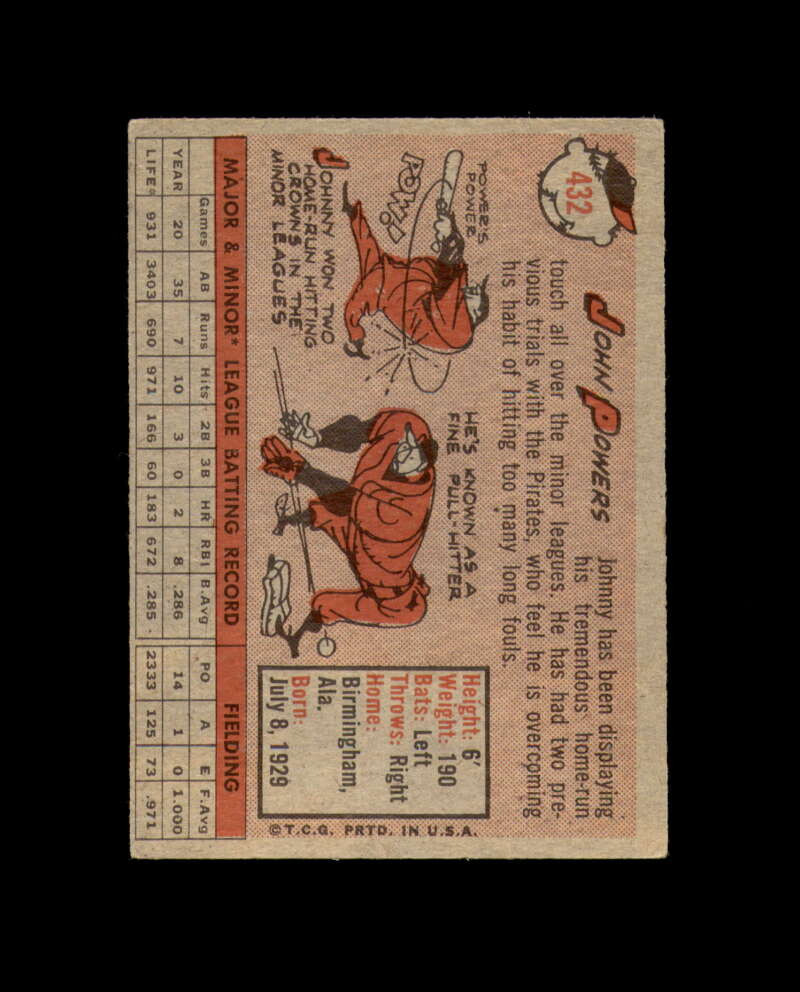 John Powers Signed Authentic 1958 Topps Pittsburgh Pirates Autograph