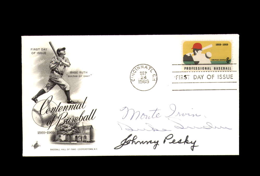 Irvin Snider Pesky Signed by 3 1969 Centennial First Day Cover Cache FDC Autograph