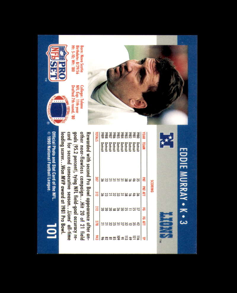 Eddie Murray Signed 1990 Pro Set Detroit Lions Autograph