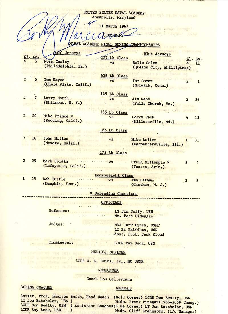 Rocky Marciano PSA DNA Loa Signed 1967 US Navy Boxing Champ Program Autograph
