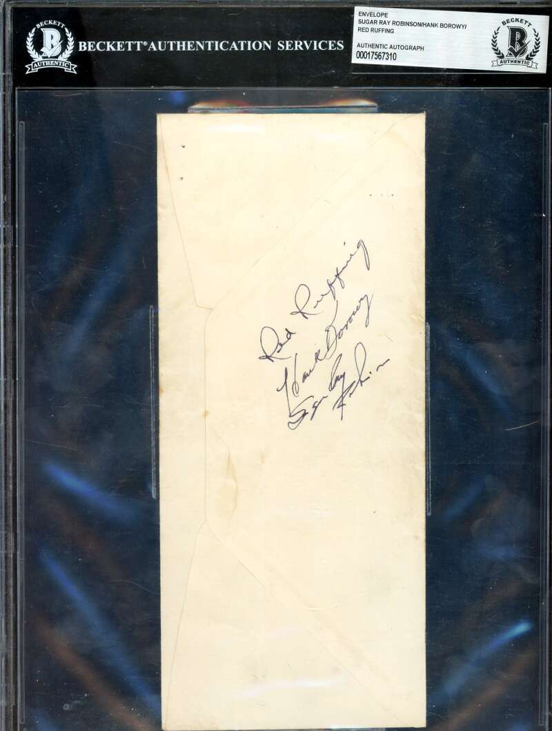 Sugar Ray Robinson Borowy Ruffing Beckett BAS Signed Envelope Autograph