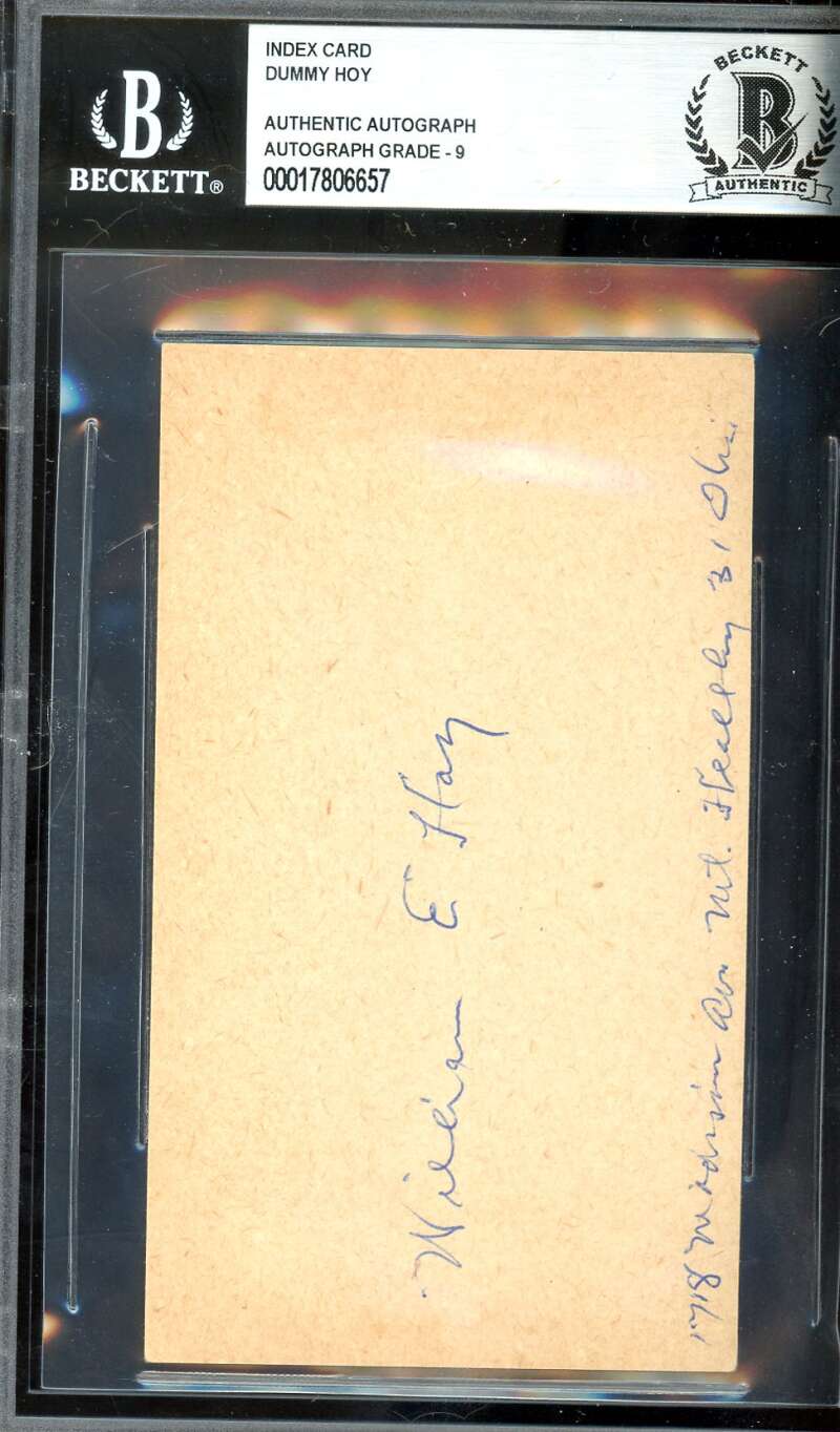 Dummy Hoy Mint 9 Beckett BAS Signed 3x5 Index Card Autograph