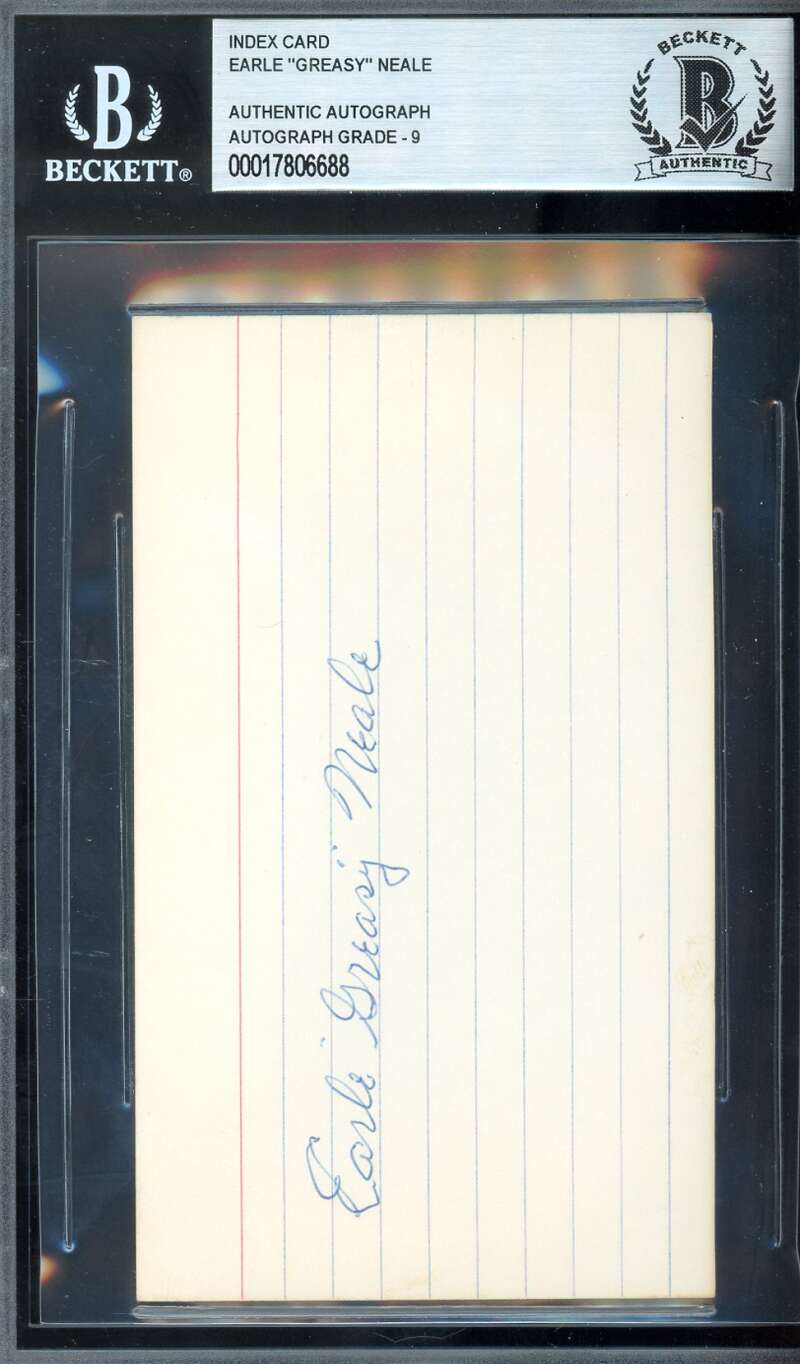Earle Greasy Neale Mint 9 Beckett BAS Signed 3x5 Index Card Autograph