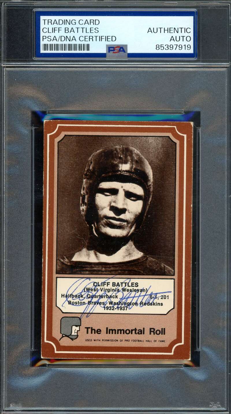 Cliff Battles PSA DNA Signed 1975 Fleer Immortal Roll Autograph