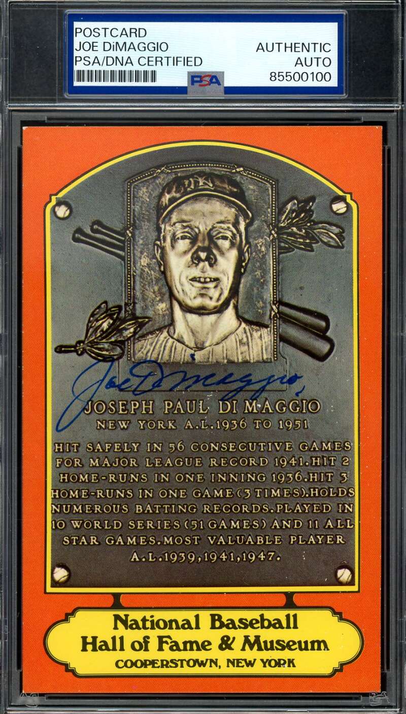 Joe DiMaggio PSA DNA Coa Signed Dexter Press Color Hall Of Fame Plaque Postcard Autograph