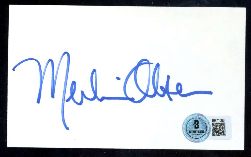 Merlin Olsen Beckett BAS Signed 3x5 Index Card Autograph