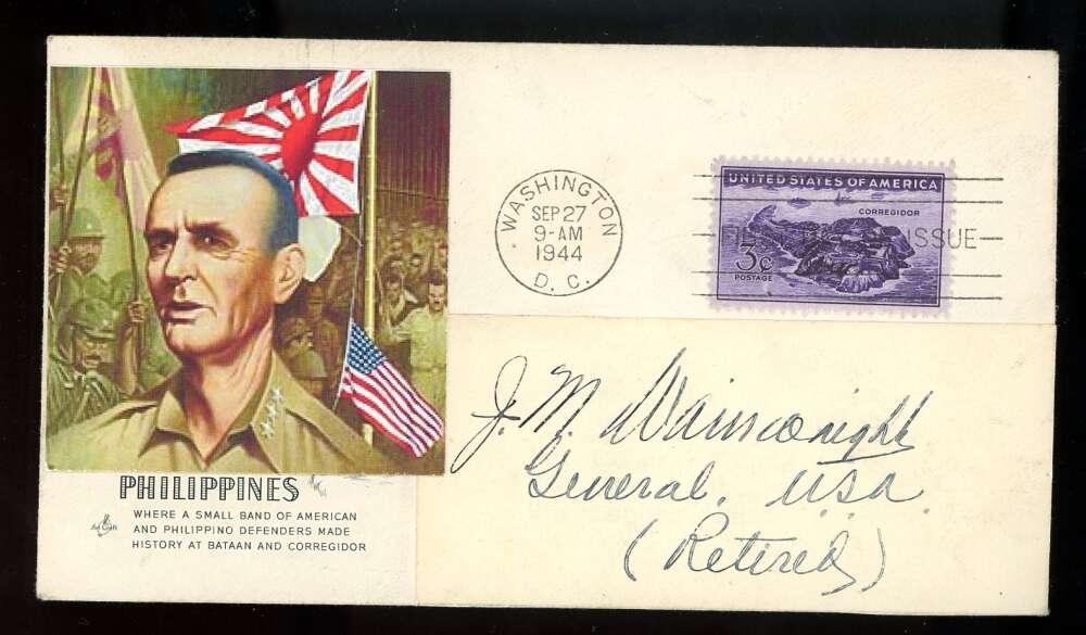 Jonathan Wainwright JSA Loa Signed 1944 First Day Cover Cache FDC Autograph