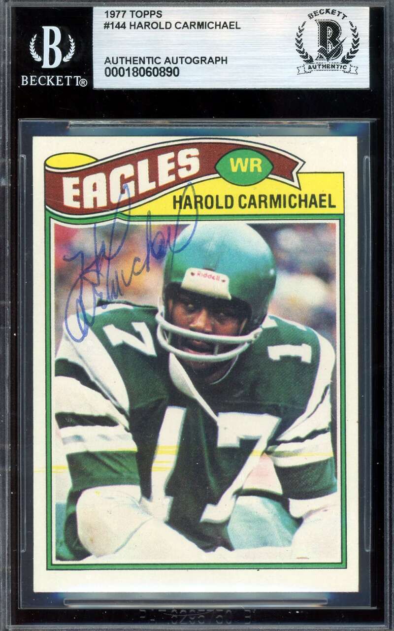 Harold Carmichael Beckett BAS Signed 1977 Topps Autograph