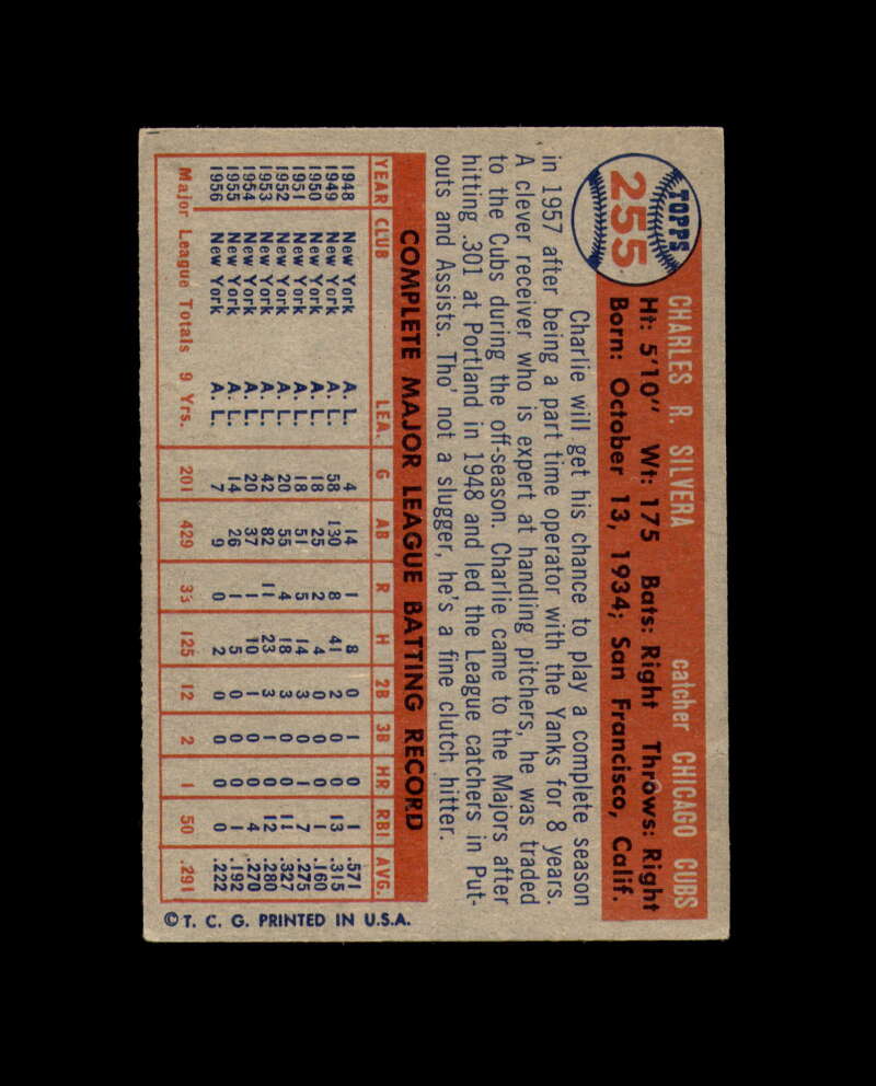 Charlie Silvera Signed 1957 Topps Chicago Cubs Autograph