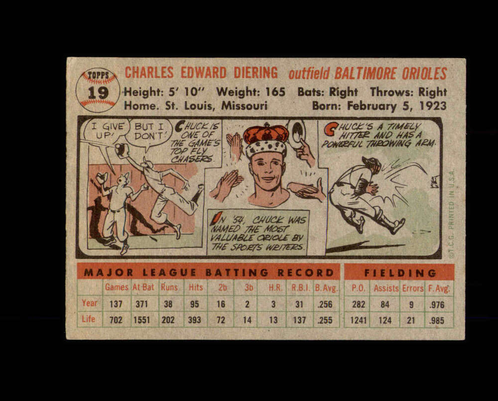 Chuck Diering Signed 1956 Topps Baltimore Orioles Autograph