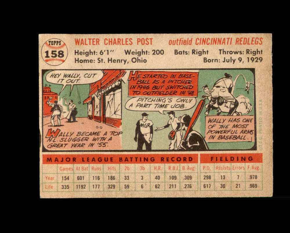 Wally Post Signed 1956 Topps Cincinnati Reds Autograph