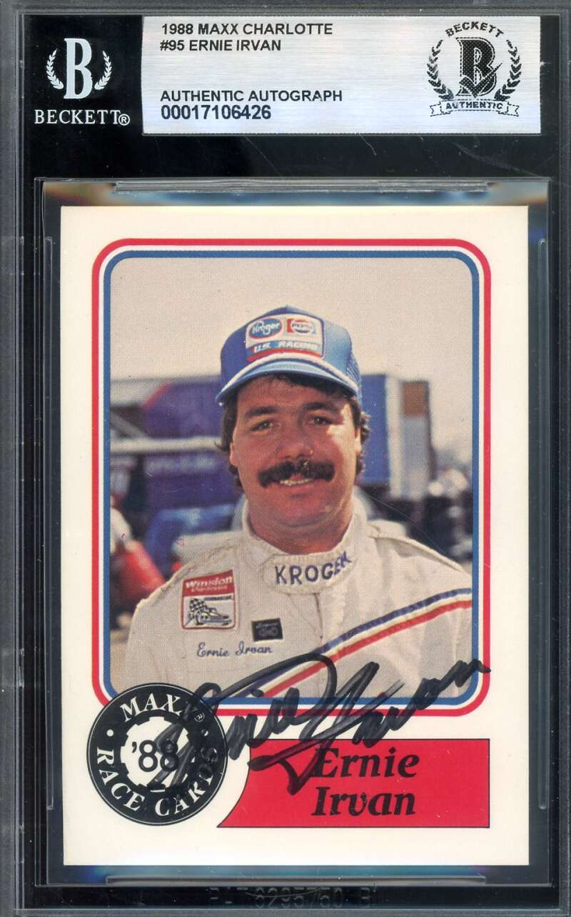 Ernie Irvan Beckett BAS Signed 1988 Maxx Race Card Autograph