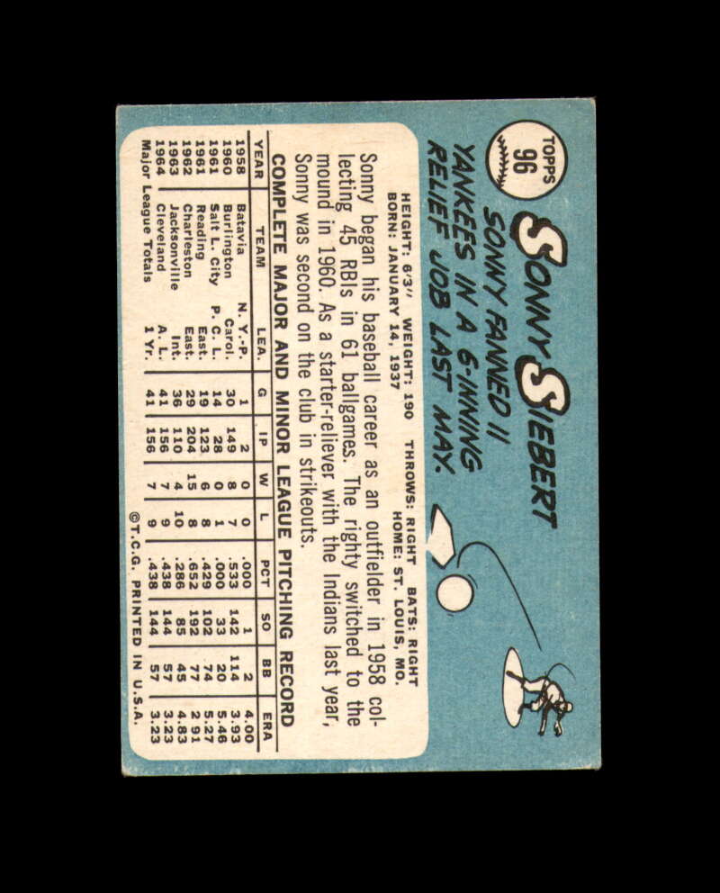 Sonny Siebert Signed 1965 Topps Cleveland Autograph