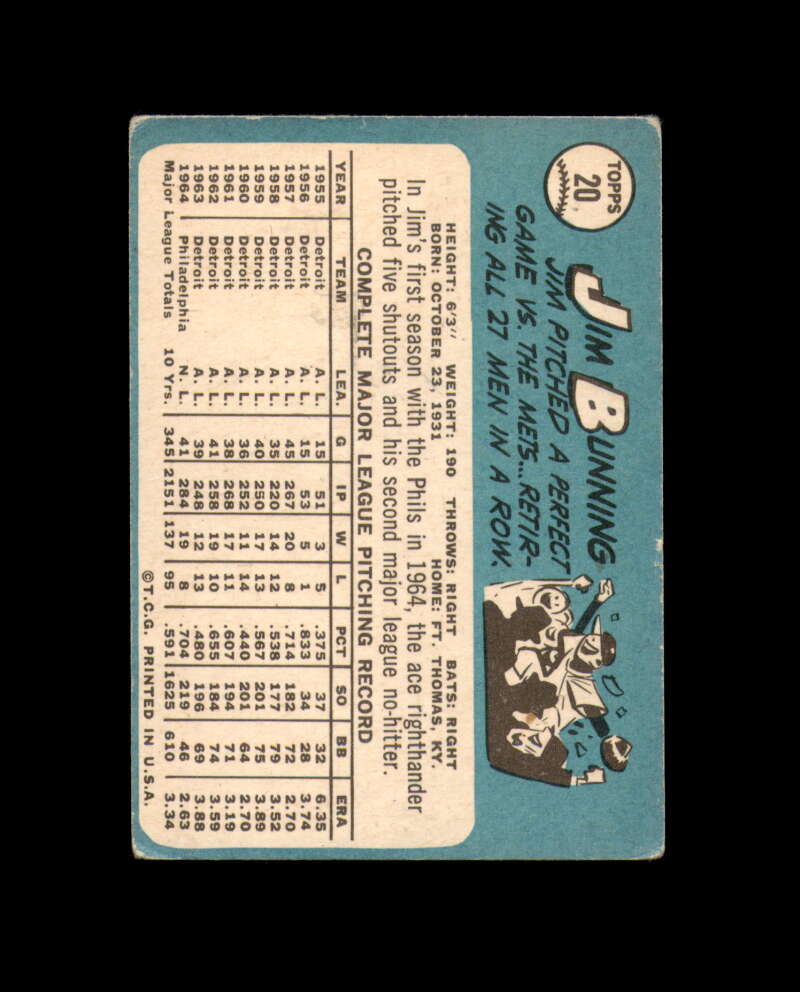 Jim Bunning Signed 1965 Topps Philadelphia Phillies Autograph