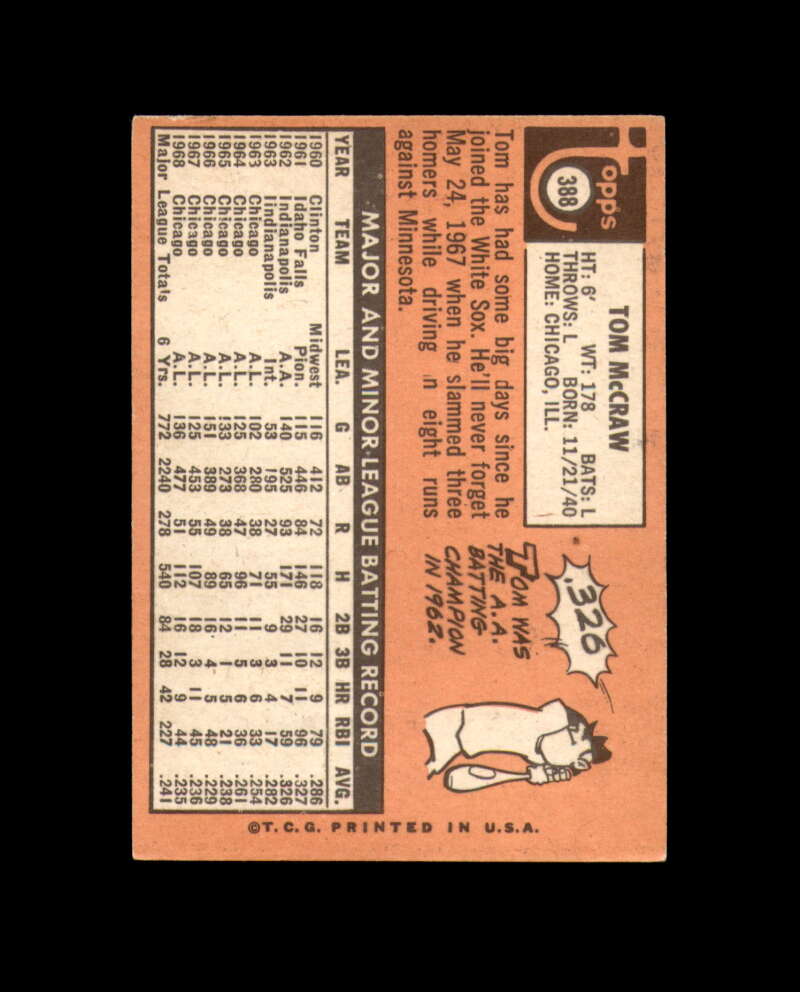 Tom McCraw Signed Authentic 1969 Topps Chicago White Sox Autograph