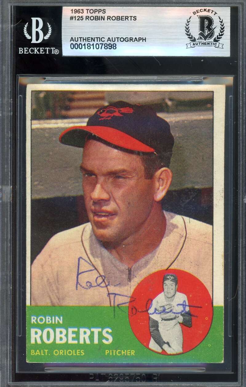 Robin Roberts Beckett BAS Vintage Signed 1963 Topps Autograph