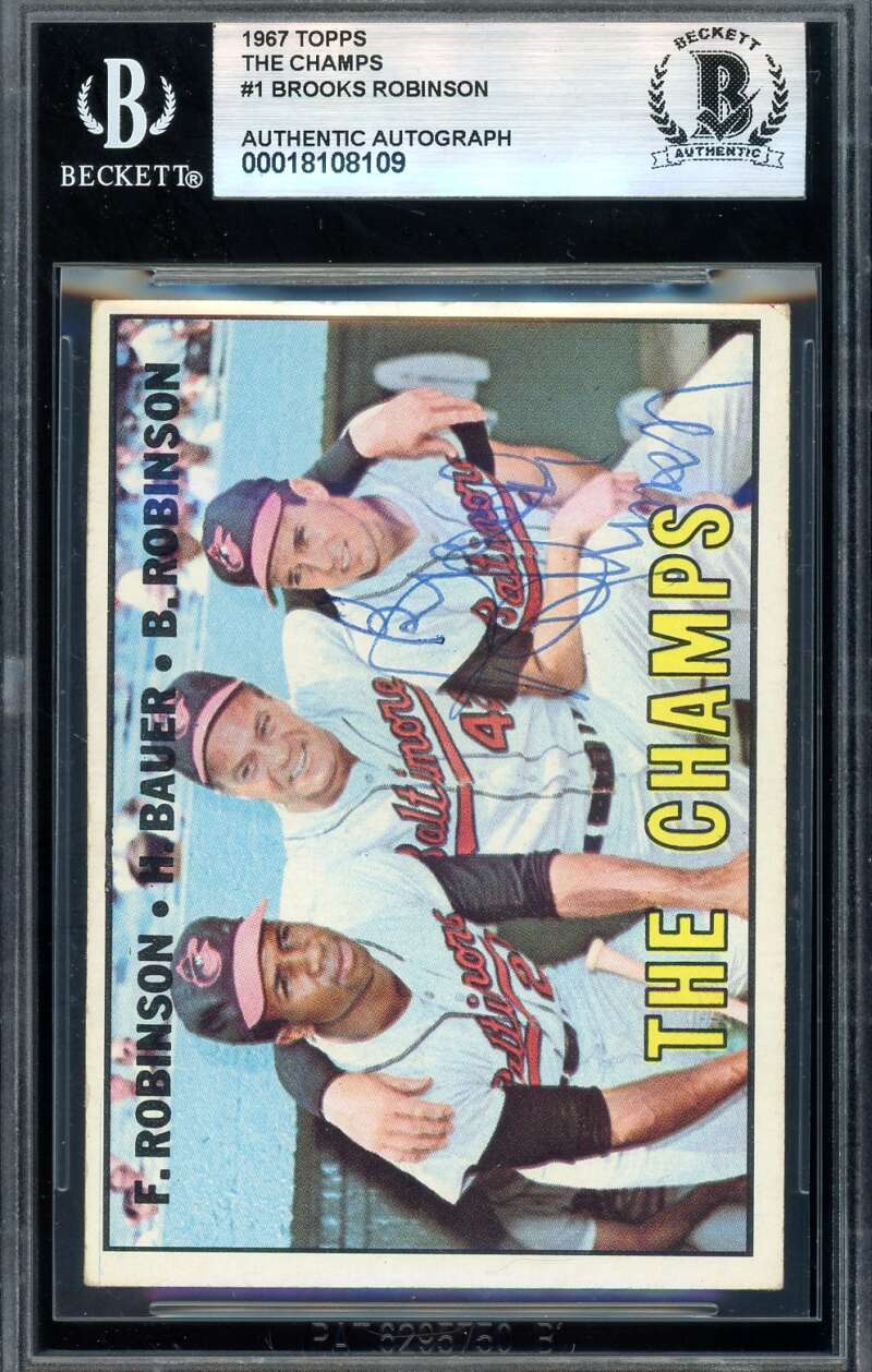 Brooks Robinson Beckett BAS Vintage Signed 1967 Topps The Champs Autograph