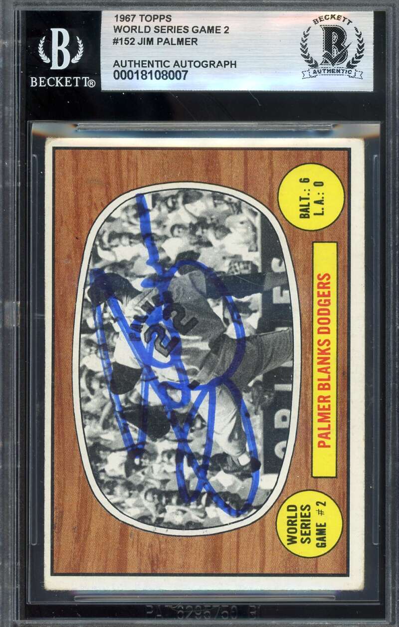 Jim Palmer Beckett BAS Vintage Signed 1967 Topps 1966 World Series Autograph