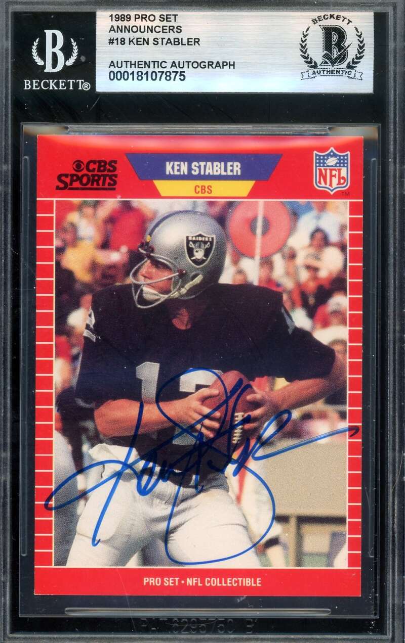 Ken Stabler Beckett BAS Signed 1989 Pro Set Autograph Raiders
