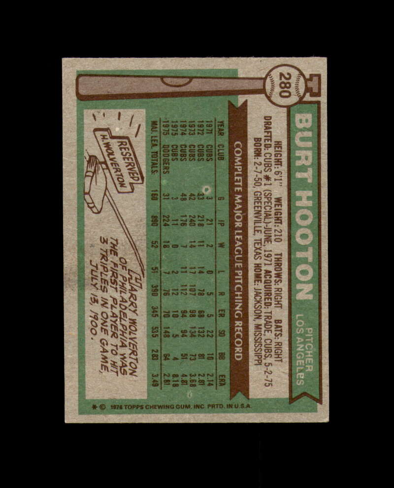 Burt Hooton Signed Authentic 1976 Topps Los Angeles Dodgers Autograph