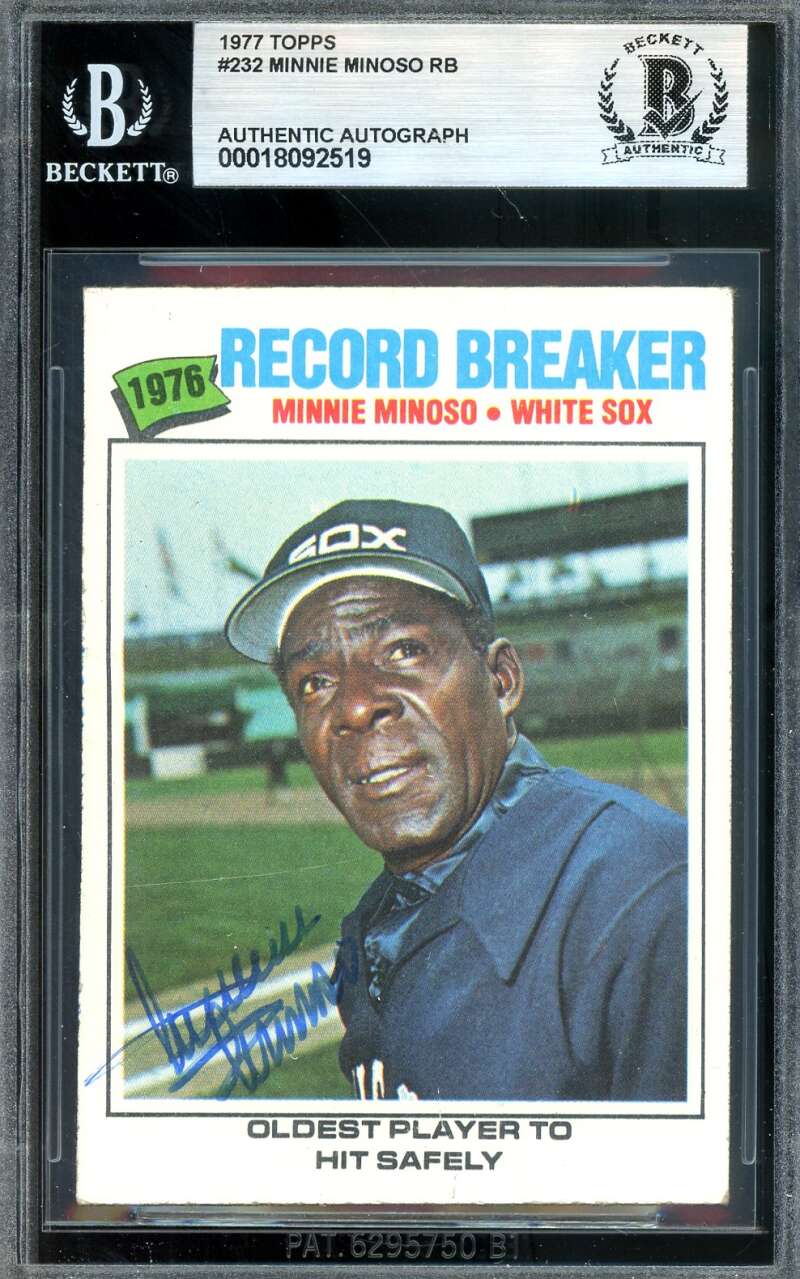 Minnie Minoso Beckett BAS Signed 1977 Topps 76 Record Breaker Autograph