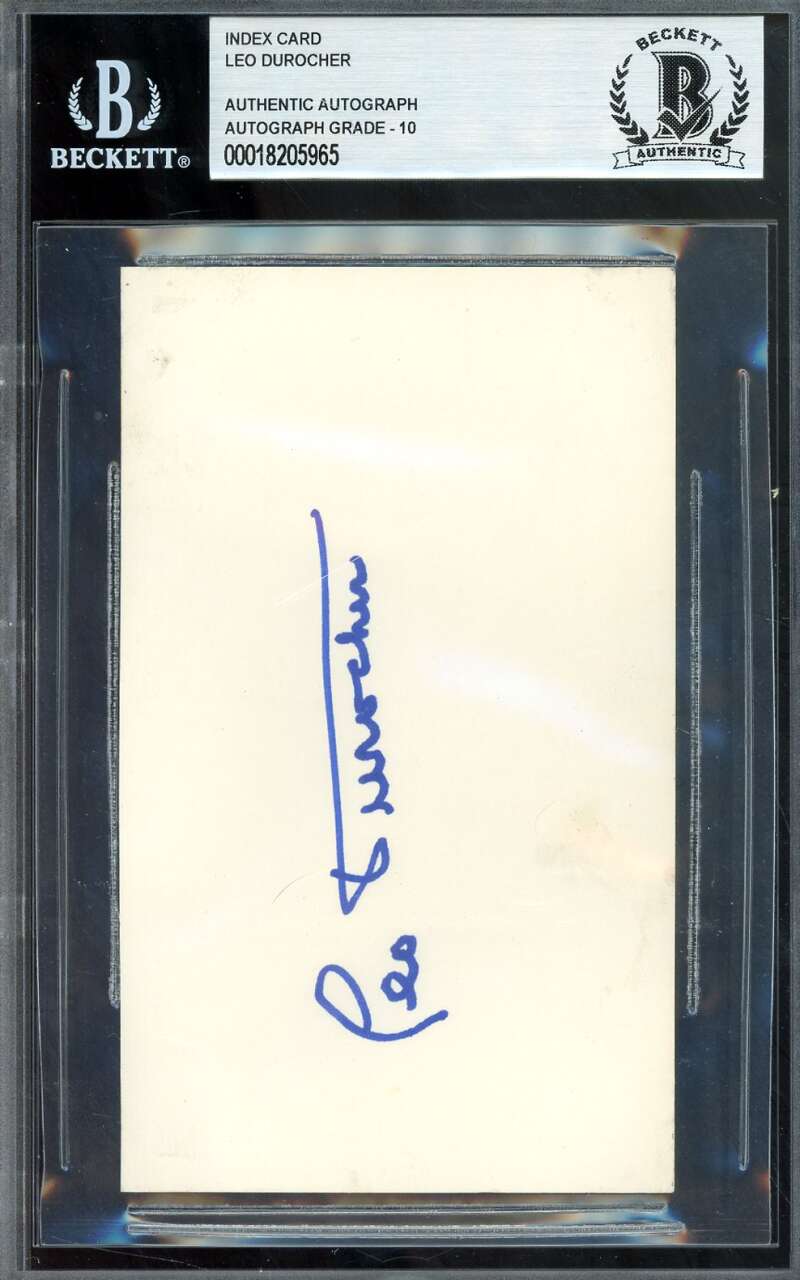 Leo Durocher Gem Mint 10 Beckett BAS Signed 3x5 Index Card Autograph