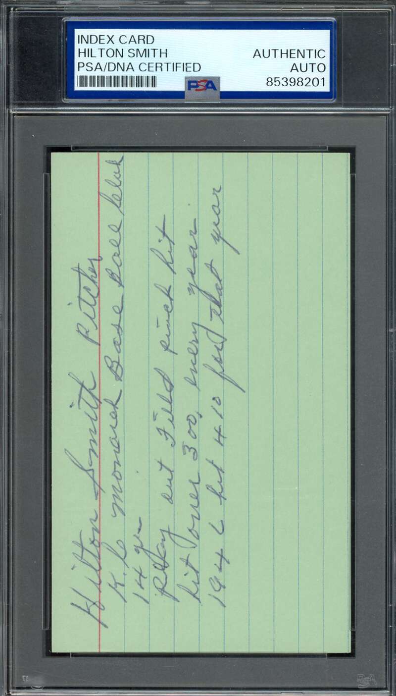 Hilton Smith PSA DNA Signed 3x5 Index Card With Bio Autographed