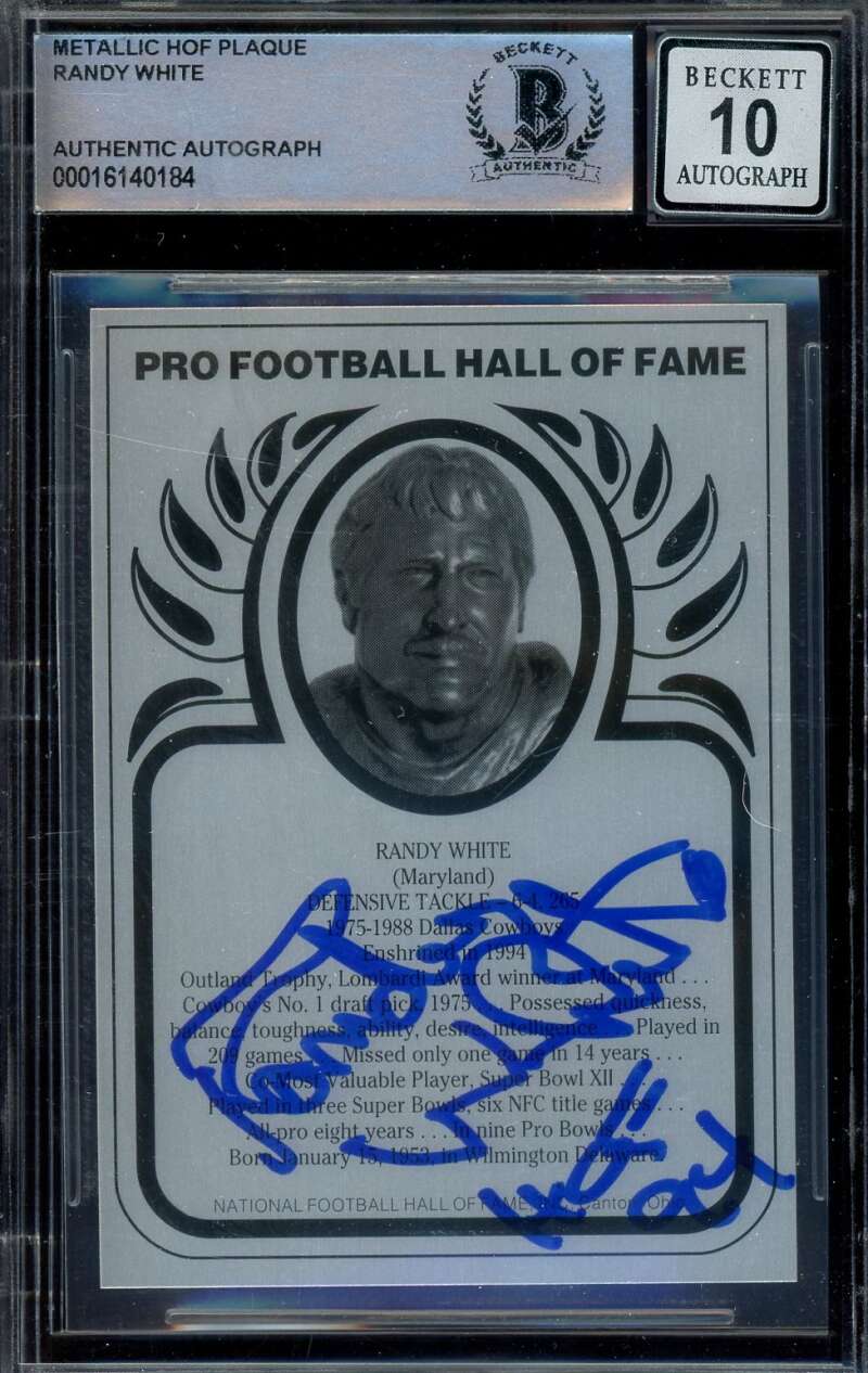 Randy White Gem Mint 10 Beckett BAS Signed Metallic HOF Plaque Autograph