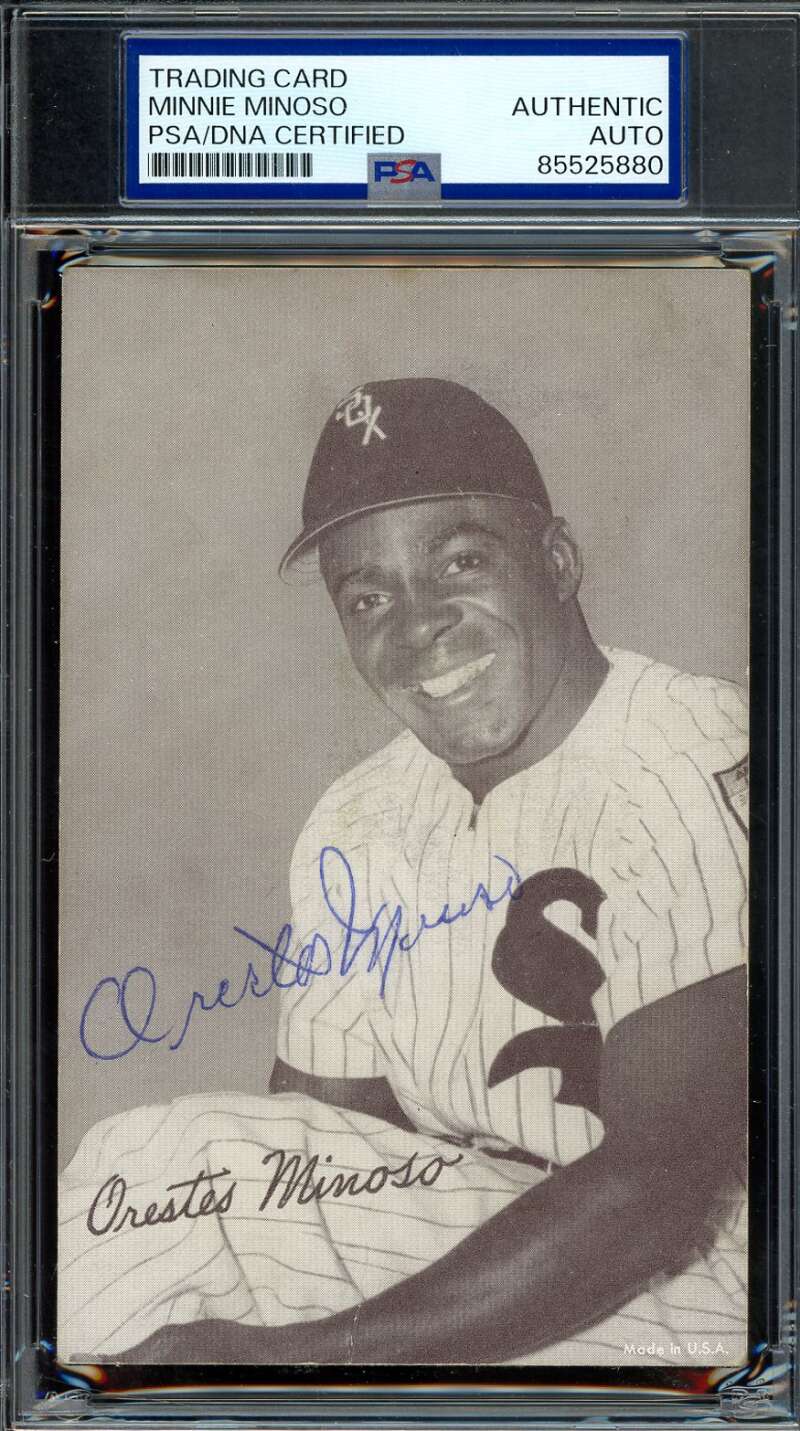 Minnie Minoso PSA DNA Coa Vintage Signed Rookie 1947-66 Exhibit Postcard Autograph