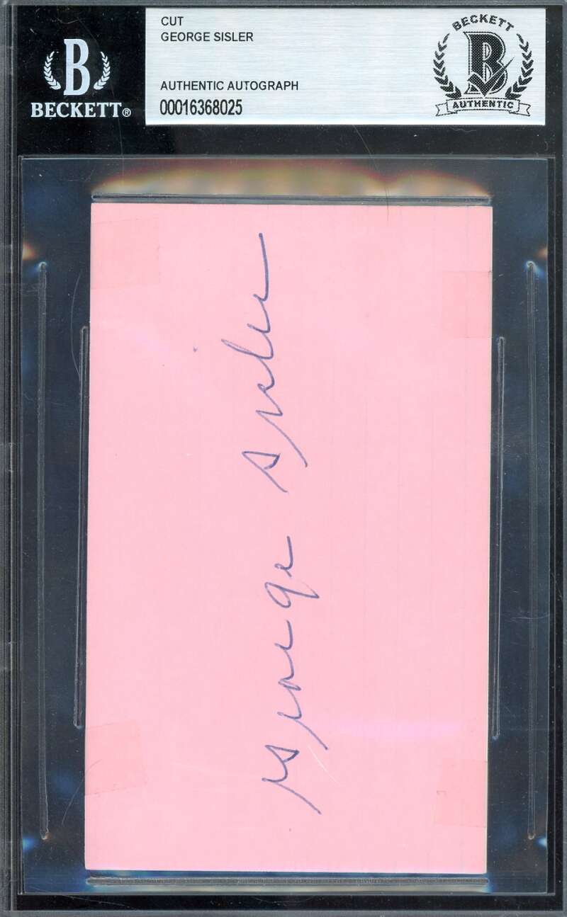 George Sisler Beckett BAS Signed Index Card Cut Autograph