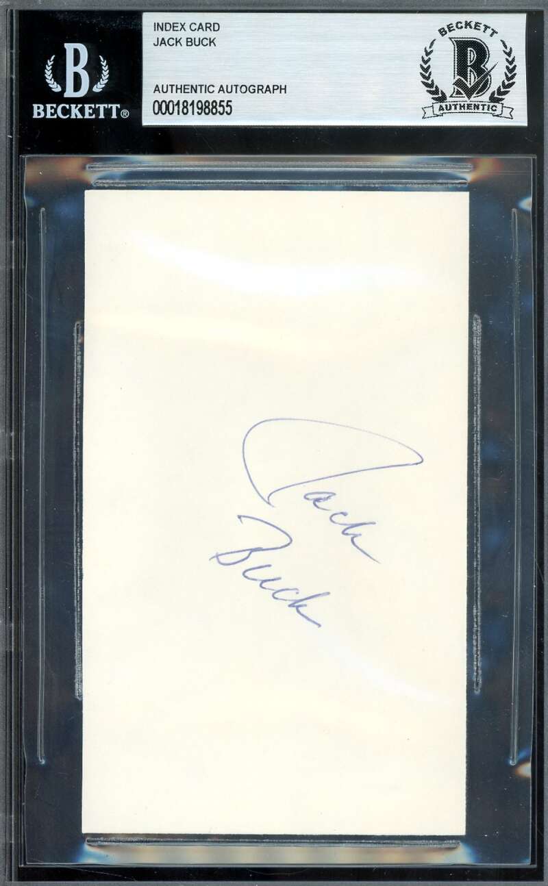 Jack Buck Beckett BAS Signed Index Card Cardinals Autograph