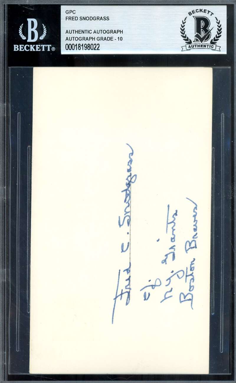 Fred Snodgrass Gem Mint 10 Beckett BAS Signed Government Postcard GPC Autograph
