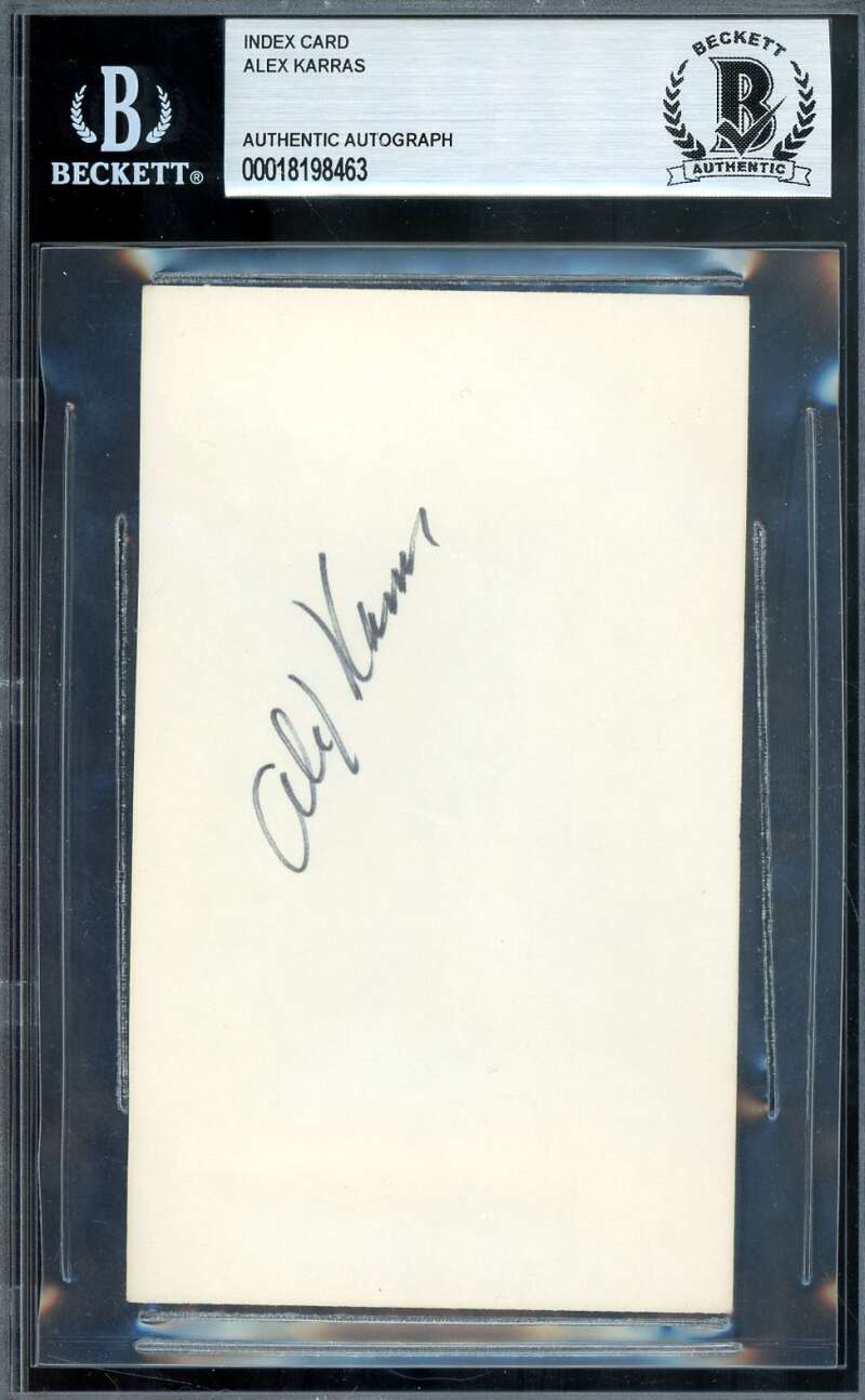Alex Karras Beckett BAS Signed 3x5 Index Card Lions Autograph