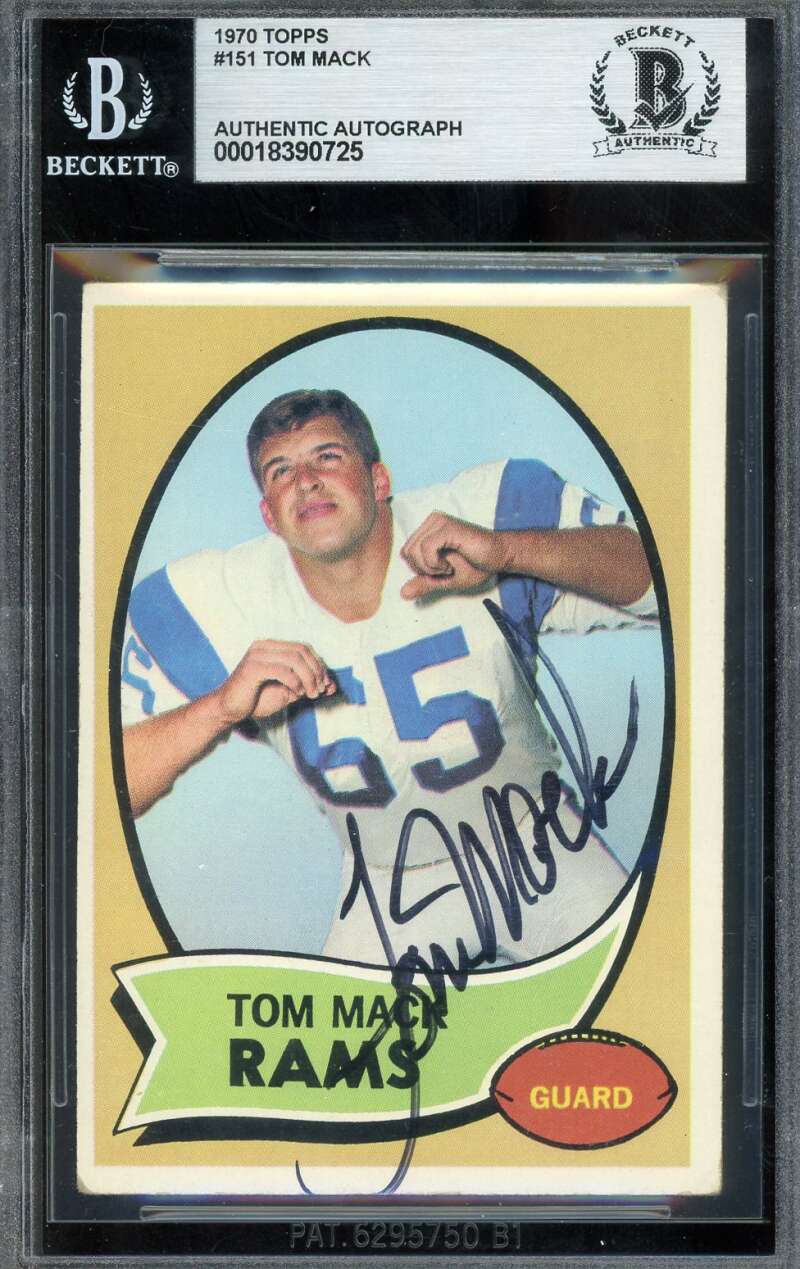 Tom Mack Beckett BAS Signed 1970 Topps Rookie Autograph