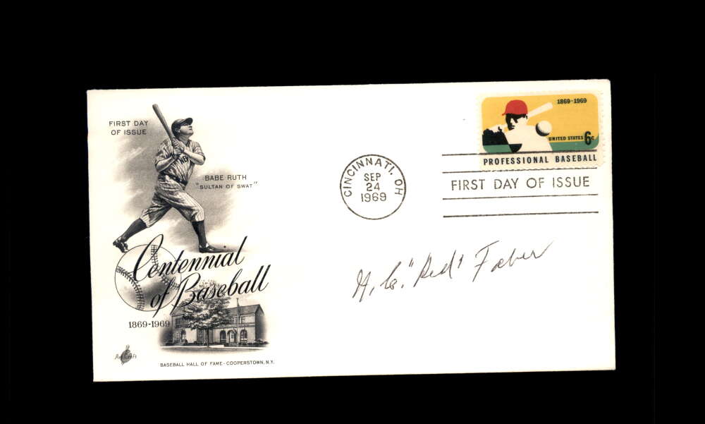 Red Faber PSA DNA Signed 1969 First Day Cover Cache FDC Autograph
