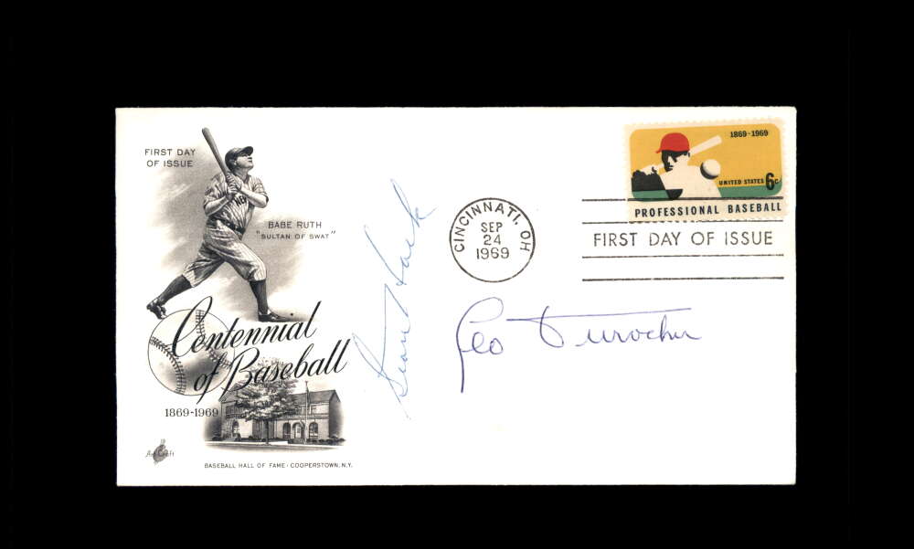 Leo Durocher Stan Hack PSA DNA Signed 1969 First Day Cover Cache FDC Autograph
