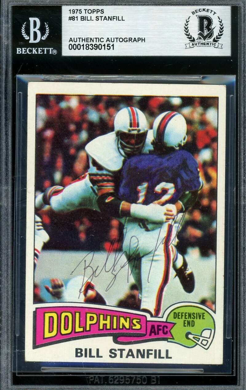 Bill Stanfill Beckett BAS Vintage Signed 1975 Topps Autograph