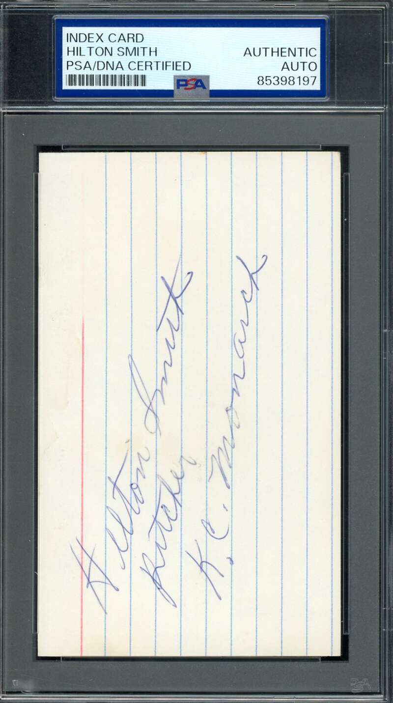 Hilton Smith PSA DNA Coa Signed 3x5 Index Card Autograph