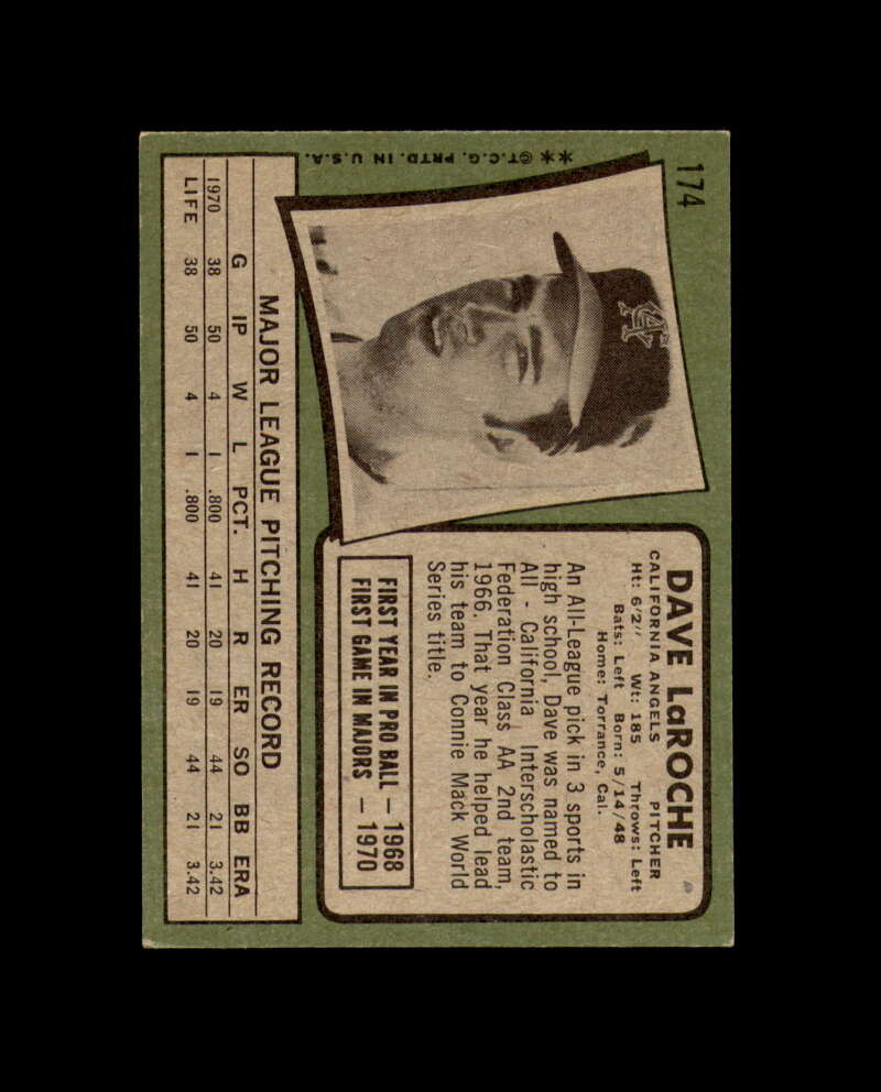 Dave LaRoche Signed Original 1971 Topps California Angels Autograph