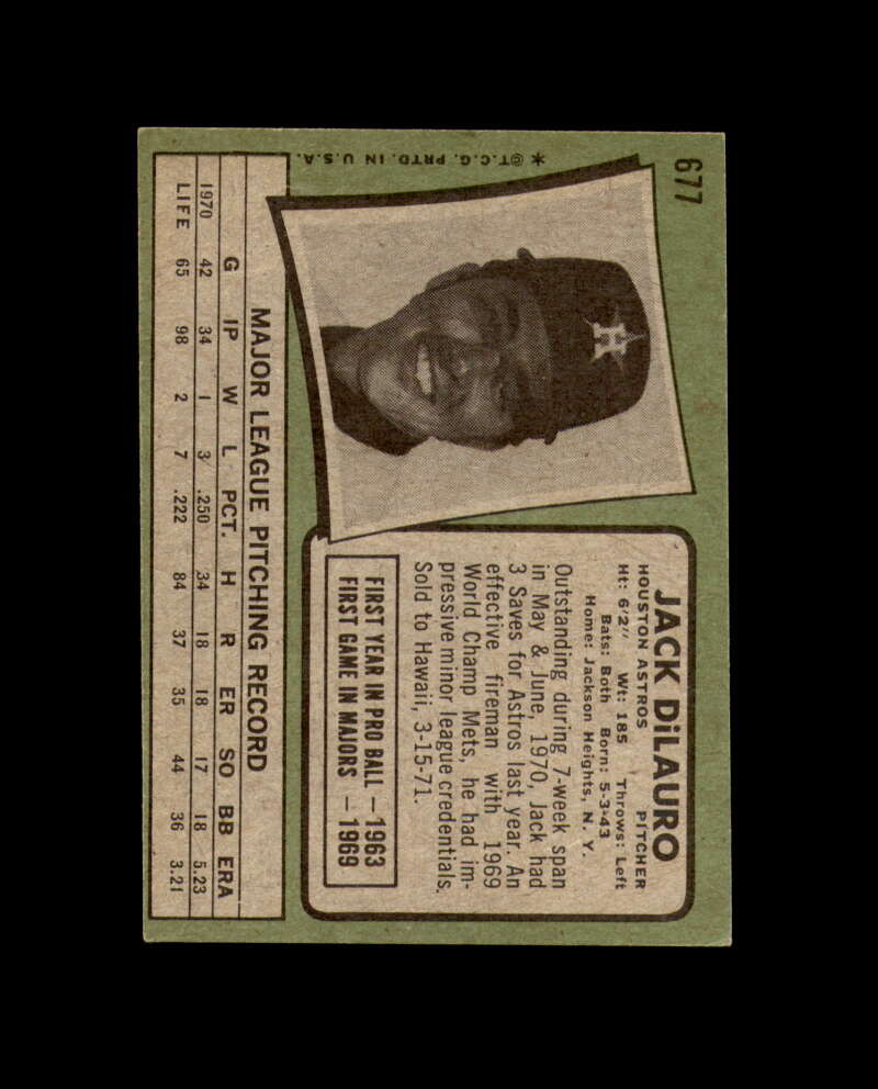 Jack DiLauro Signed Original 1971 Topps High Number Houston Astros Autograph