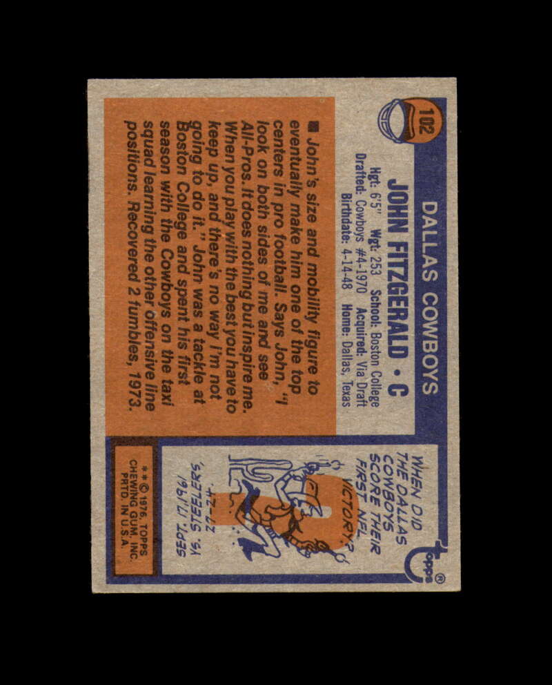 John Fitzgerald Signed 1976 Topps Dallas Cowboys Autograph