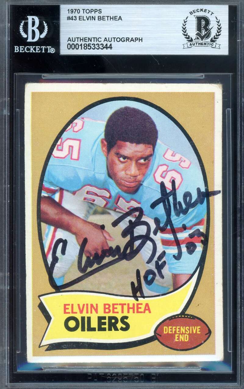 Elvin Bethea Beckett BAS Signed 1970 Topps Rookie Autograph Oilers
