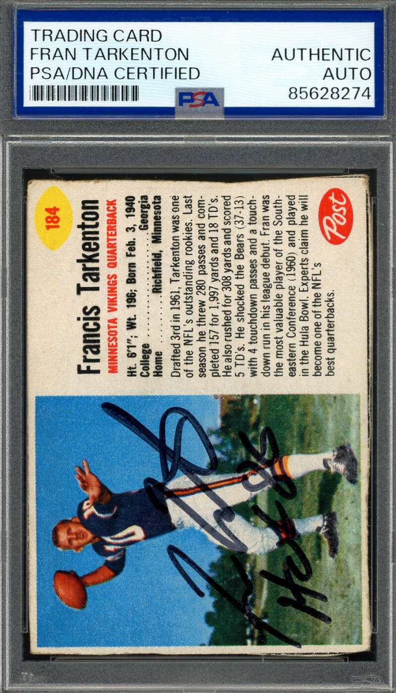 Fran Tarkenton PSA DNA Signed 1962 Post Rookie Autograph