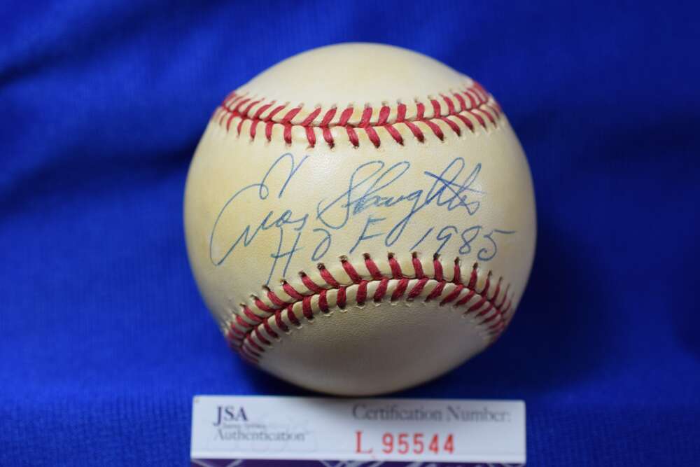 Enos Slaughter JSA COA Autograph National League ONL Signed Baseball HOF 1985