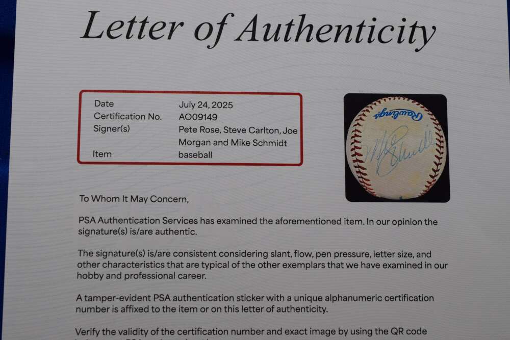 Rose Carlton Morgan Schmidt PSA DNA Autograph 1983 World Series Signed by 4 Baseball