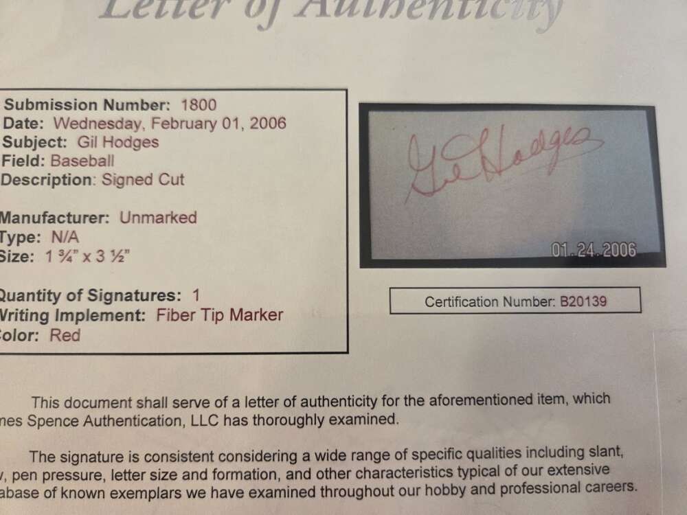 Gil Hodges JSA Loa Signed Index Card Cut Framed to 14x16 Autograph