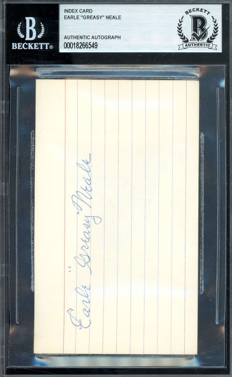 Earle Greasy Neale Beckett BAS Signed 3x5 Index Card Autograph