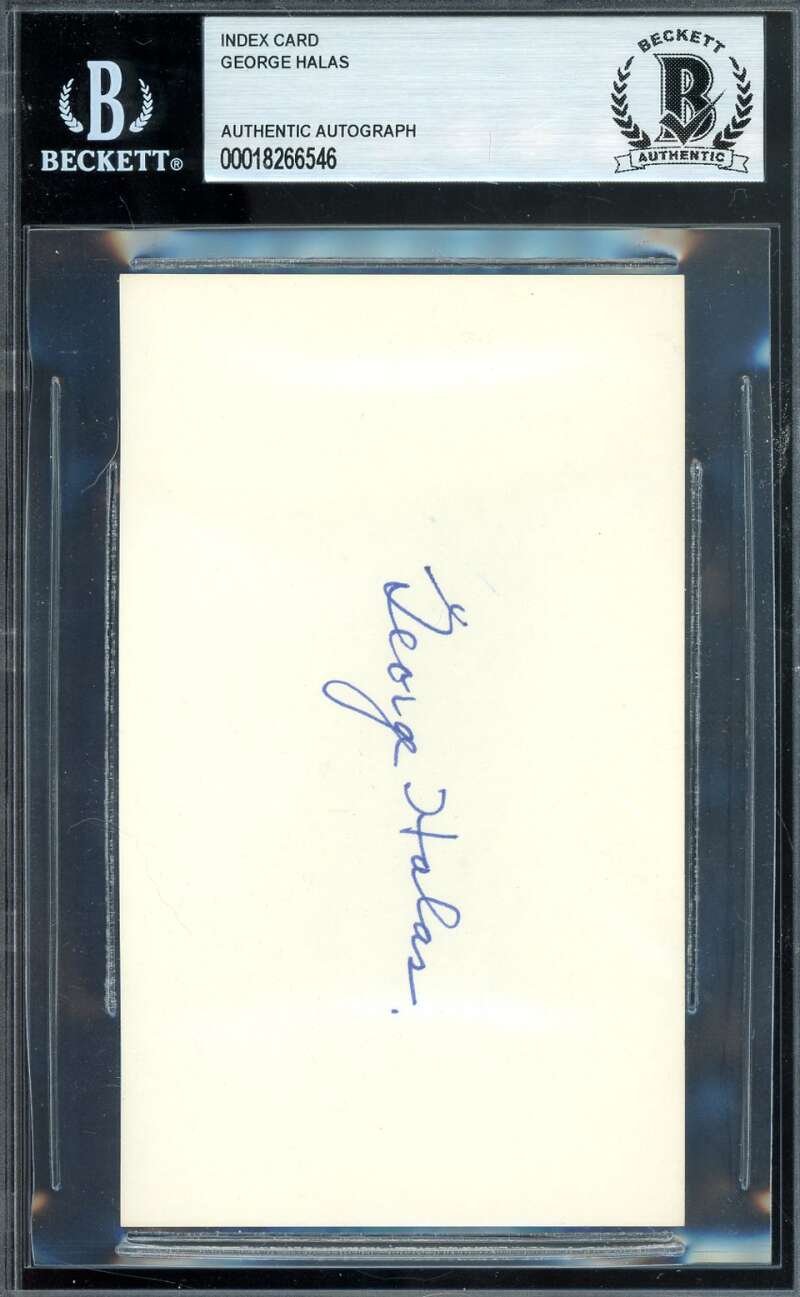 George Halas Beckett BAS Signed 3x5 Index Card Autograph