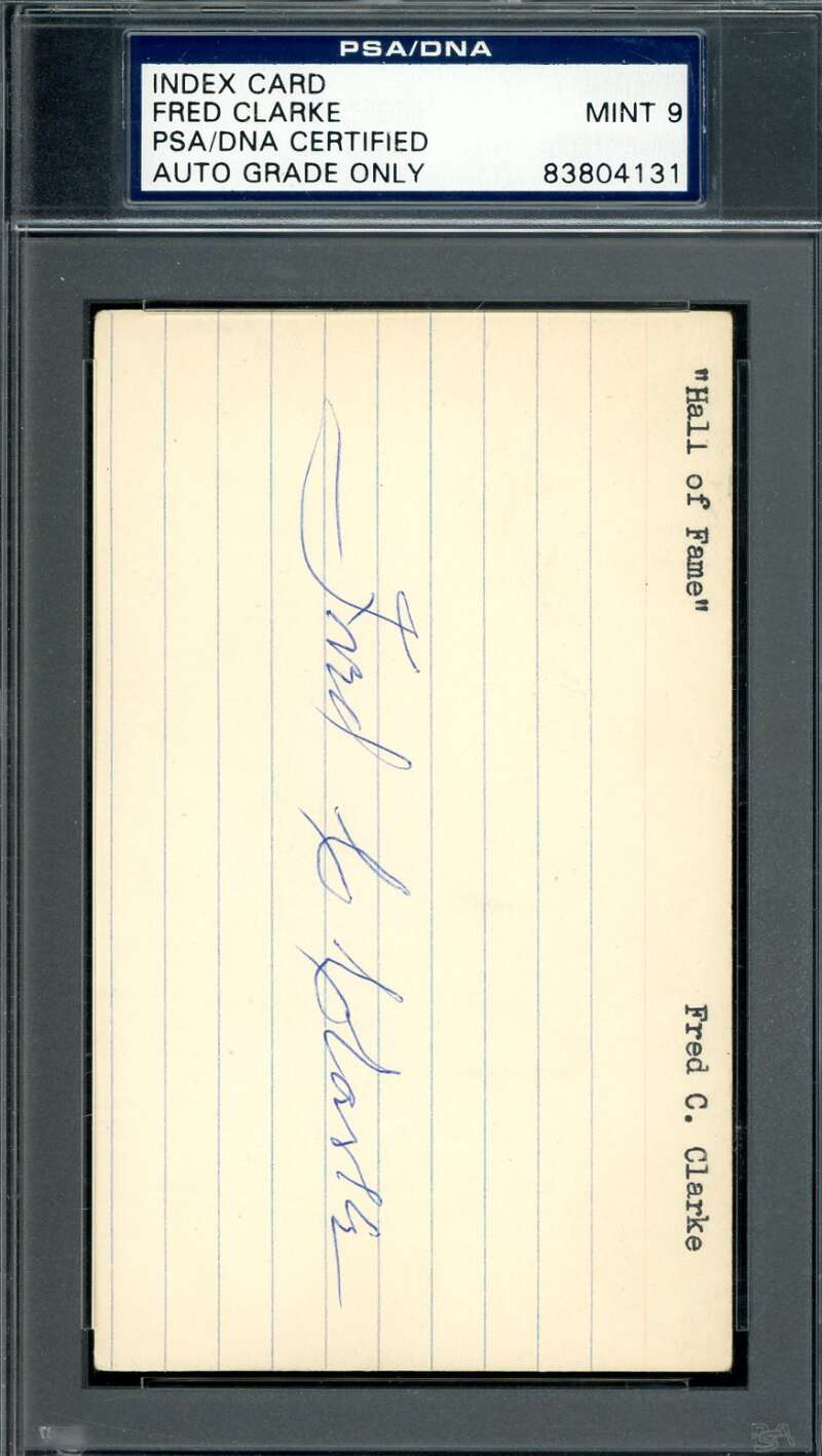 Fred Clarke Mint 9 PSA DNA Coa Signed 3x5 Index Card Autograph