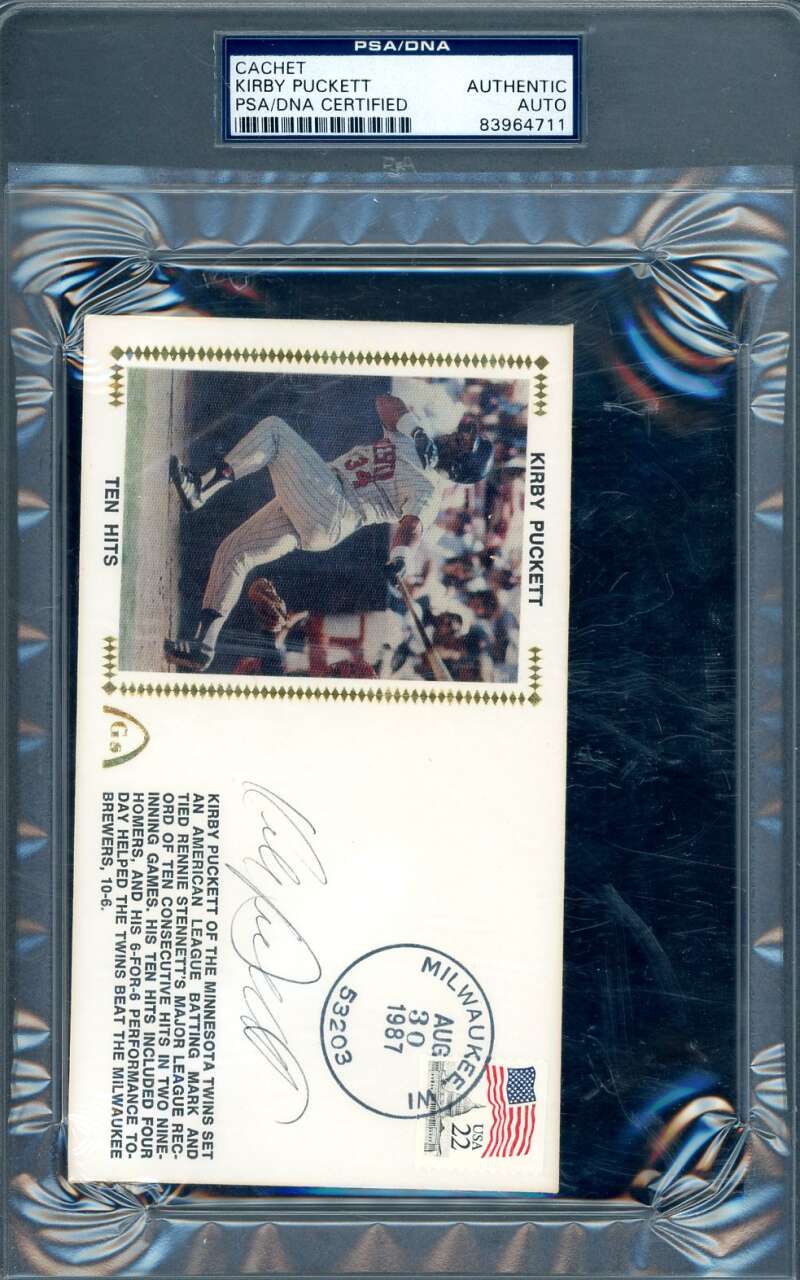 Kirby Puckett PSA DNA Coa Signed 1987 First Day Cover Cache FDC Autograph